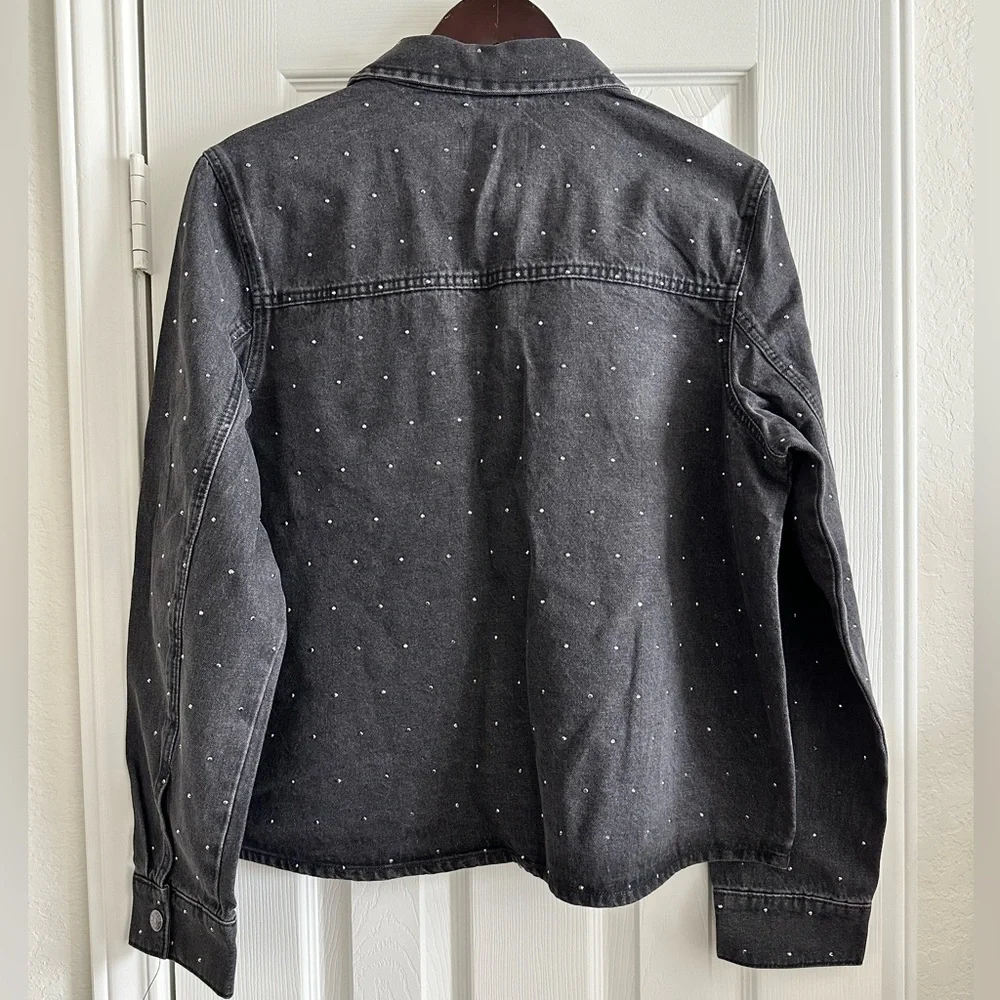 New Express Women's Black Western Denim Jacket Snap Front, Rhinestones, Large - Picture 4 of 7